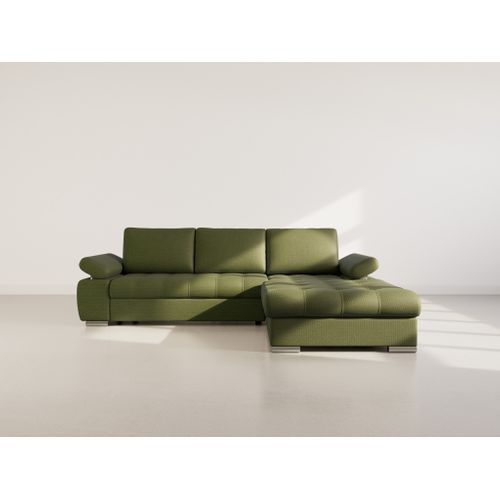 Canapé Angle Droit Convertible 4 Places Bianca En Tissu Texturé Vert