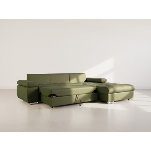 Canapé Angle Droit Convertible 4 Places Bianca En Tissu Texturé Vert