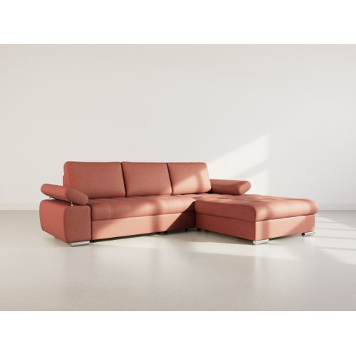 Canapé Angle Droit Convertible 4 Places Bianca En Tissu Texturé Rose