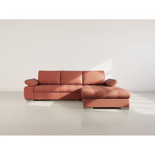 Canapé Angle Droit Convertible 4 Places Bianca En Tissu Texturé Rose