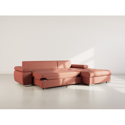 Canapé Angle Droit Convertible 4 Places Bianca En Tissu Texturé Rose