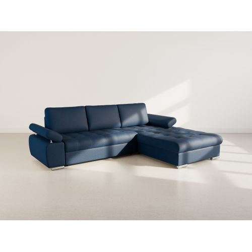 Canapé Angle Droit Convertible 4 Places Bianca En Tissu Texturé Bleu Marine