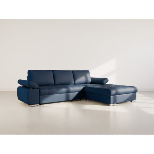 Canapé Angle Droit Convertible 4 Places Bianca En Tissu Texturé Bleu Marine