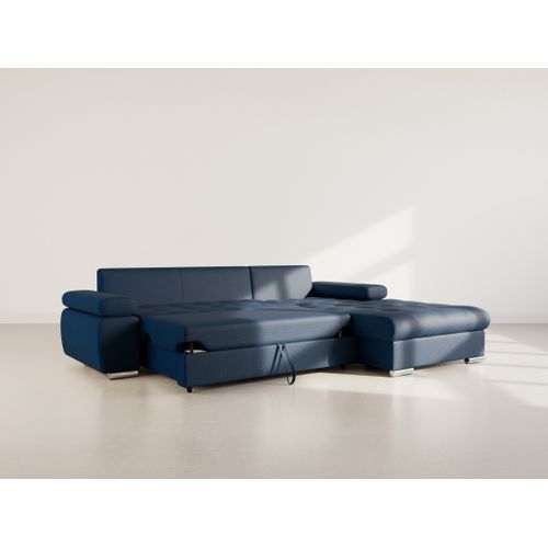 Canapé Angle Droit Convertible 4 Places Bianca En Tissu Texturé Bleu Marine