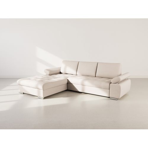 Canapé Angle Gauche Convertible 4 Places Bianca En Tissu Texturé Beige