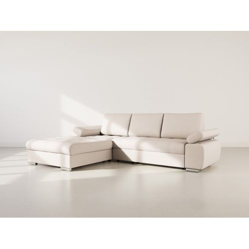 Canapé Angle Gauche Convertible 4 Places Bianca En Tissu Texturé Beige