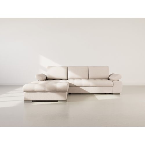 Canapé Angle Gauche Convertible 4 Places Bianca En Tissu Texturé Beige
