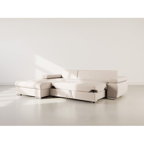 Canapé Angle Gauche Convertible 4 Places Bianca En Tissu Texturé Beige
