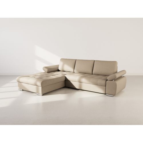 Canapé Angle Gauche Convertible 4 Places Bianca En Tissu Texturé Taupe