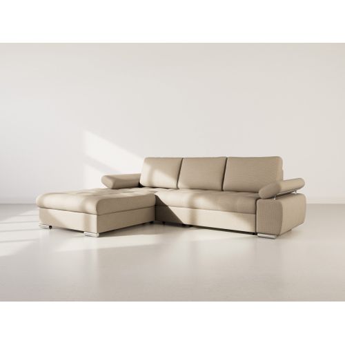 Canapé Angle Gauche Convertible 4 Places Bianca En Tissu Texturé Taupe
