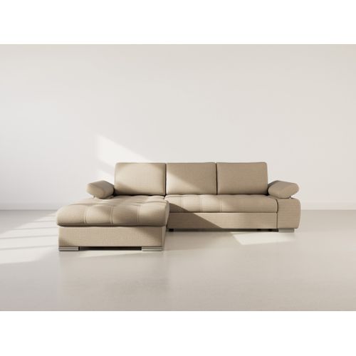 Canapé Angle Gauche Convertible 4 Places Bianca En Tissu Texturé Taupe