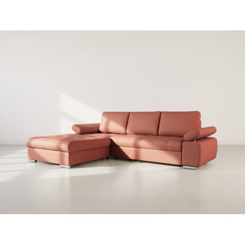 Canapé Angle Gauche Convertible 4 Places Bianca En Tissu Texturé Rose