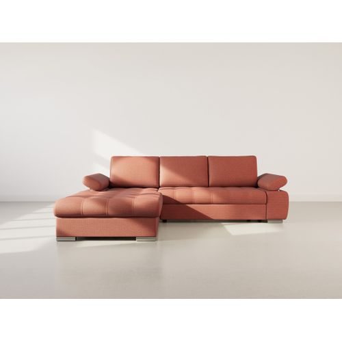 Canapé Angle Gauche Convertible 4 Places Bianca En Tissu Texturé Rose