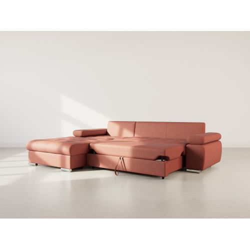 Canapé Angle Gauche Convertible 4 Places Bianca En Tissu Texturé Rose