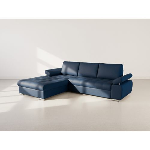 Canapé Angle Gauche Convertible 4 Places Bianca En Tissu Texturé Bleu Marine
