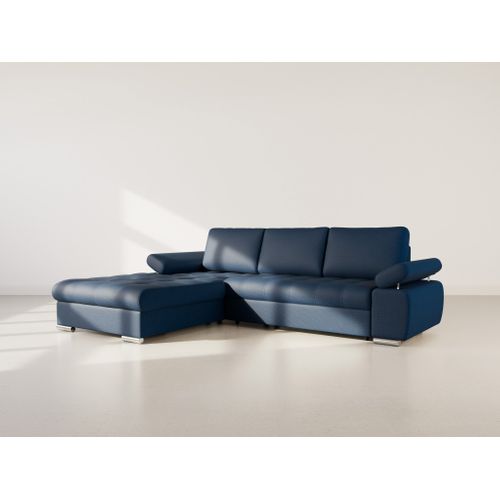 Canapé Angle Gauche Convertible 4 Places Bianca En Tissu Texturé Bleu Marine