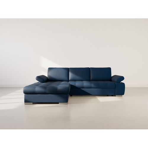 Canapé Angle Gauche Convertible 4 Places Bianca En Tissu Texturé Bleu Marine