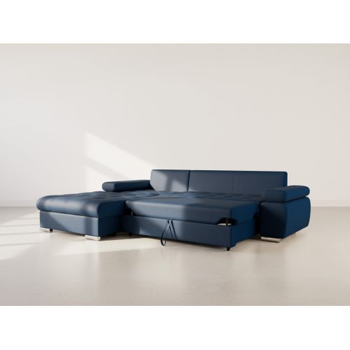 Canapé Angle Gauche Convertible 4 Places Bianca En Tissu Texturé Bleu Marine