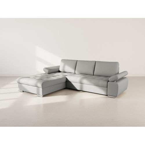 Canapé Angle Gauche Convertible 4 Places Bianca En Tissu Texturé Gris