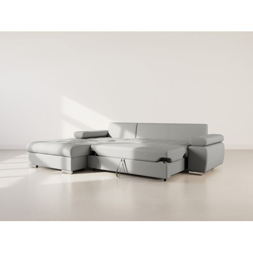 Canapé Angle Gauche Convertible 4 Places Bianca En Tissu Texturé Gris