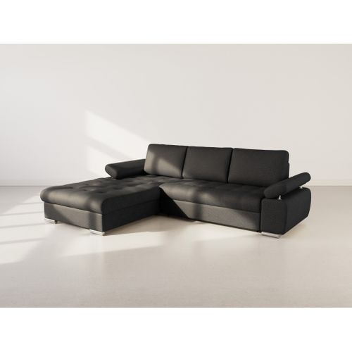 Canapé Angle Gauche Convertible 4 Places Bianca En Tissu Texturé Noir
