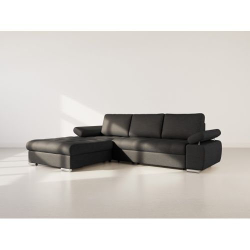 Canapé Angle Gauche Convertible 4 Places Bianca En Tissu Texturé Noir