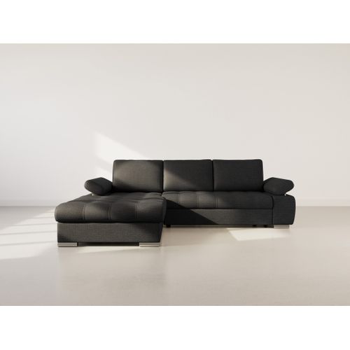 Canapé Angle Gauche Convertible 4 Places Bianca En Tissu Texturé Noir