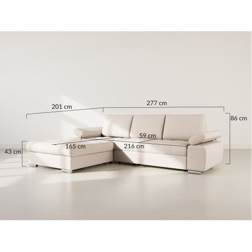 Canapé Angle Gauche Convertible 4 Places Bianca En Tissu Texturé Noir