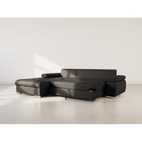 Canapé Angle Gauche Convertible 4 Places Bianca En Tissu Texturé Noir