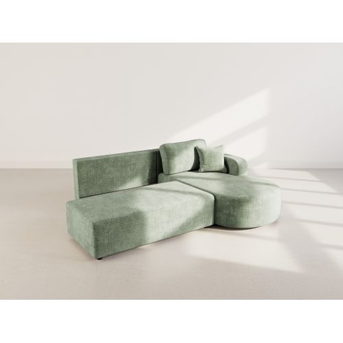 Canapé Angle Droit Convertible 4 Places Miro En Velours Texturé Vert Sauge