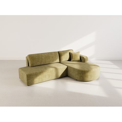 Canapé Angle Droit Convertible 4 Places Miro En Velours Texturé Vert Olive