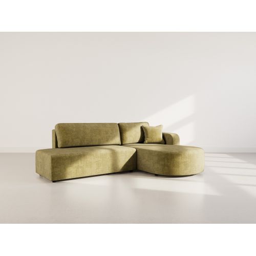 Canapé Angle Droit Convertible 4 Places Miro En Velours Texturé Vert Olive