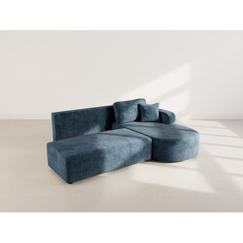 Canapé Angle Droit Convertible 4 Places Miro En Velours Texturé Bleu