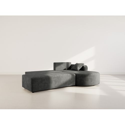 Canapé Angle Droit Convertible 4 Places Miro En Velours Texturé Gris Anthracite