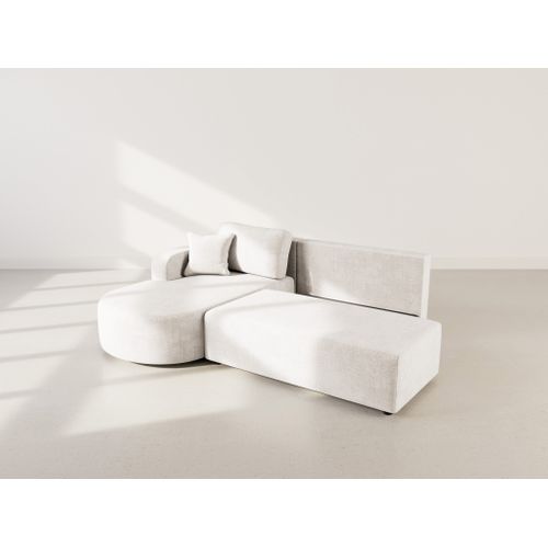 Canapé Angle Gauche Convertible 4 Places Miro En Velours Texturé Beige