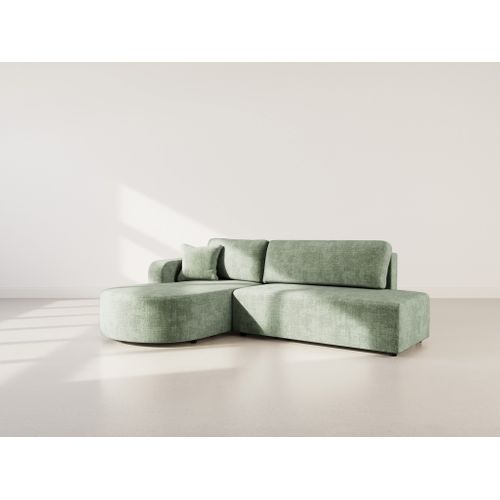 Canapé Angle Gauche Convertible 4 Places Miro En Velours Texturé Vert Sauge