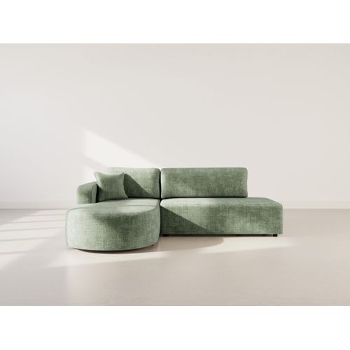 Canapé Angle Gauche Convertible 4 Places Miro En Velours Texturé Vert Sauge