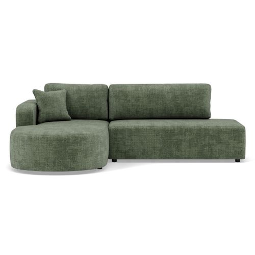 Canapé Angle Gauche Convertible 4 Places Miro En Velours Texturé Vert Sauge