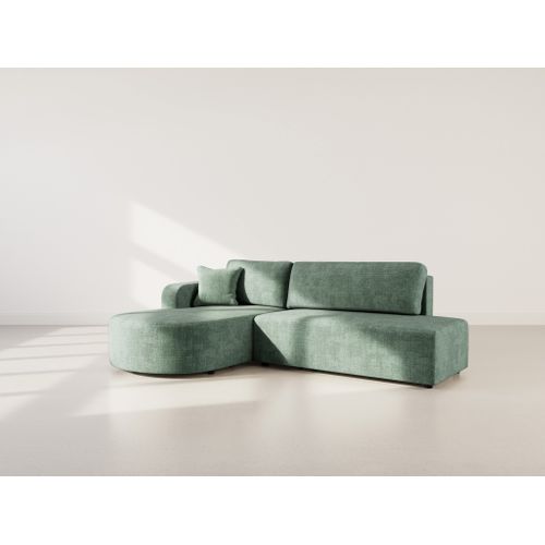 Canapé Angle Gauche Convertible 4 Places Miro En Velours Texturé Vert
