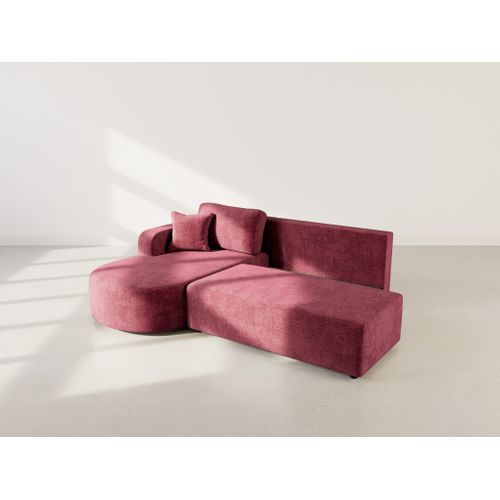 Canapé Angle Gauche Convertible 4 Places Miro En Velours Texturé Prune