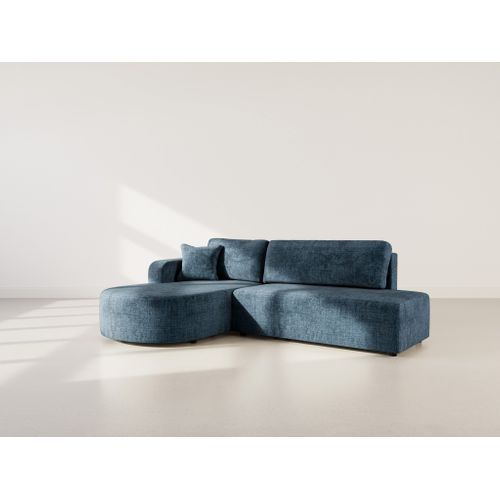 Canapé Angle Gauche Convertible 4 Places Miro En Velours Texturé Bleu