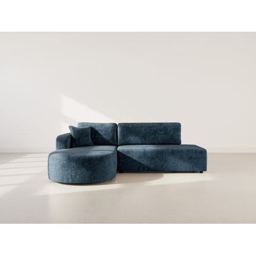 Canapé Angle Gauche Convertible 4 Places Miro En Velours Texturé Bleu