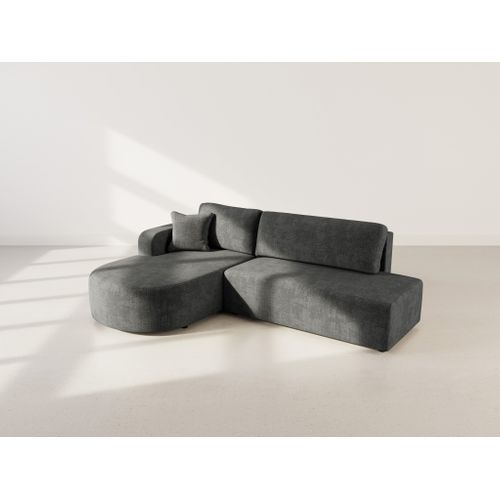 Canapé Angle Gauche Convertible 4 Places Miro En Velours Texturé Gris Anthracite