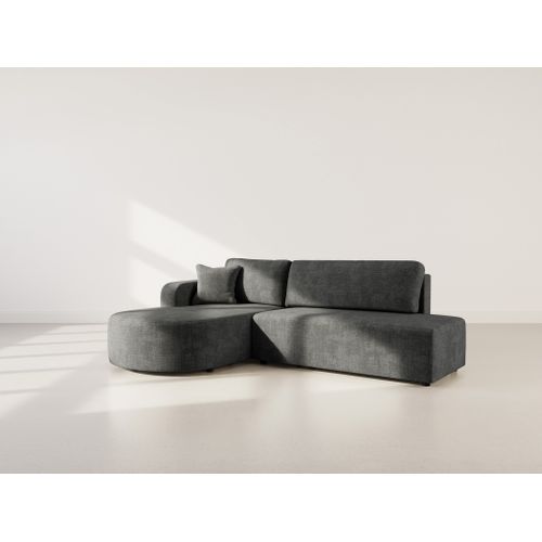 Canapé Angle Gauche Convertible 4 Places Miro En Velours Texturé Gris Anthracite