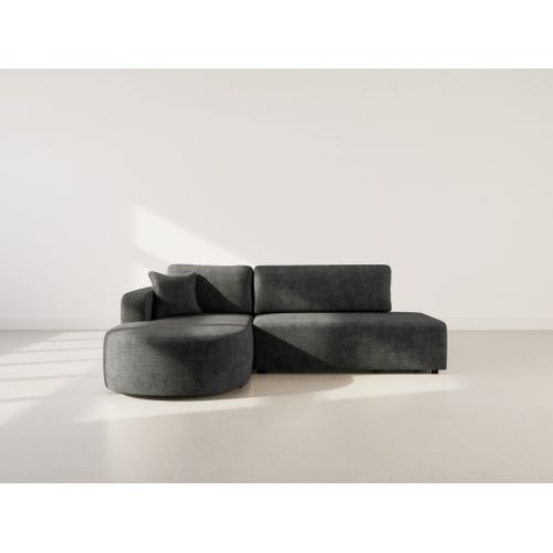 Canapé Angle Gauche Convertible 4 Places Miro En Velours Texturé Gris Anthracite