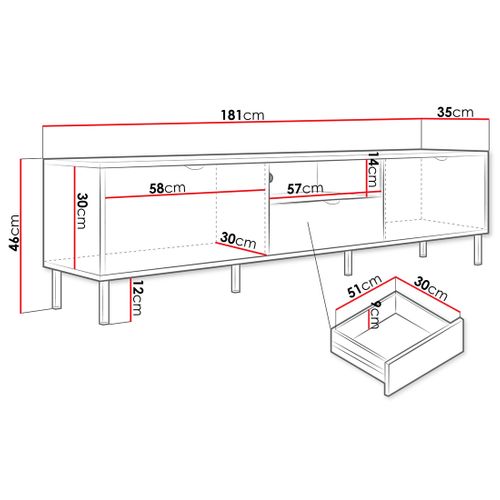 Hope - Meuble TV 181 Cm - 2 Portes Et 1 Tiroir