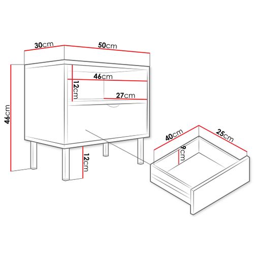 Hope - Table De Chevet 50 Cm - 1 Tiroir Et 1 Niche