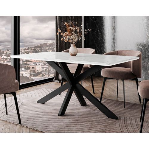 Tom - Table à Manger - Plateau Effet Marbre - Pieds En Métal - 4 à 6 Personnes