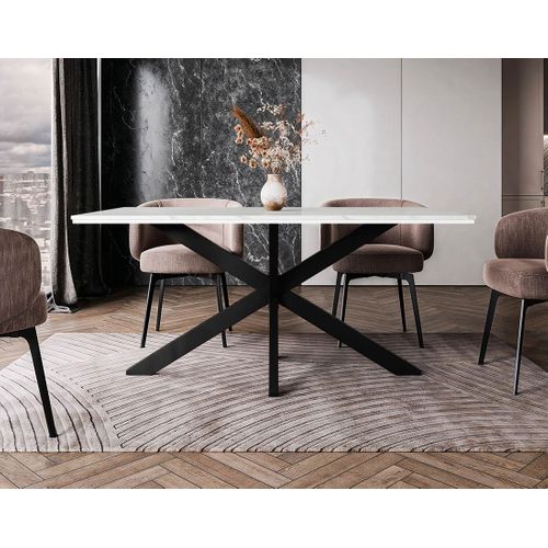 Tom - Table à Manger - Plateau Effet Marbre - Pieds En Métal - 4 à 6 Personnes