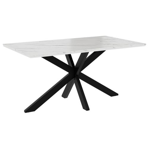 Tom - Table à Manger - Plateau Effet Marbre - Pieds En Métal - 4 à 6 Personnes